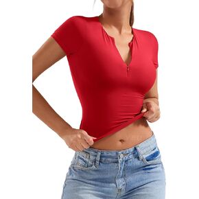 YEOREO المرأة الأساسية قابل للتعديل زمم تي شيرتات قصيرة الاكمام تجريب المحاصيل الأعلى مزدوجة اصطف تانك سليم المجهزة Ruched الخروج