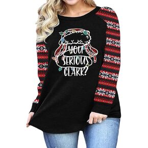 Plus Size Women Christmas Shirts You Serious Clark Shirt Christmas Buffalo Plaid Shirts Long Sleeve Baseball Tee