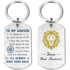 EE&YU Godson Keychain Gifts - Godson Birthday Valentines Day Gifts, I Love Godson Gifts, Lion Godson Key Chain from Godmother Godfather, Proud Godson Present