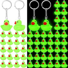 Deekin 48 Pcs Duck Keychain Glow in The Dark Cruise Rubber Duck Keyring for Trick or Treating Goodie Bag Fillers (2.17 Inch)