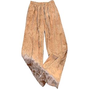 SweatyRocks Women's Jacquard Drawstring High Waist Wide Leg Pants Casual Straight Leg Long Pants