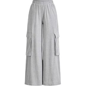 Floerns Women's Elastic Waist Cargo Pants Workout Wide Leg Pants Trousers with Pockets