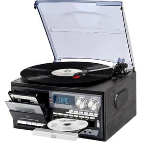 9 in 1 Vinyl 3 Speed Record Player with Bluetooth Turntable for Vinyl with Built-in Speakers USB Playback CD Cassette FM AM Raido Aux in RCA Out Vintage