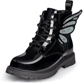 Boys Girls Combat Boots Fashion Rhinestone Wings Side Zipper Waterproof Comfortable Dress Combat Boots