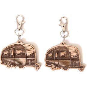 Camper RV Wood Keychain (2 Pack) - Laser Engraved - Made in the USA - Camping Gift