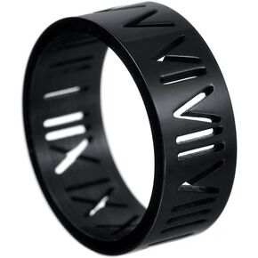 Openwork Roman Numerals Ring for Women Stainless Steel 8MM Wide Wedding Band Plated Jewelry