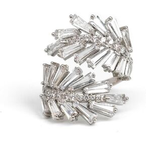 Crystal Cocktail Ring Cross Leaves Fashion Statement