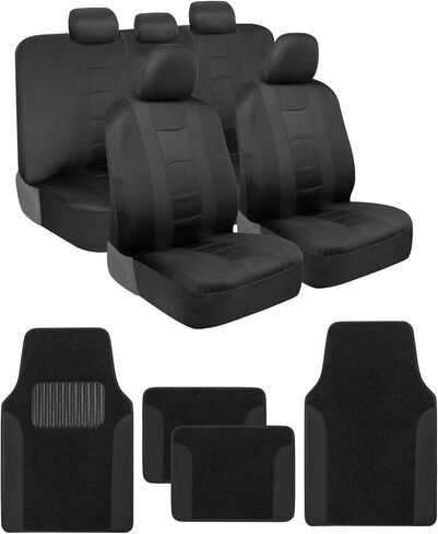 BDK CarXS Beige Car Seat Covers Full Set with Matching Set of Floor Mats for SUV & Truck – Truck Front Seats & Rear Bench Cover Seats Protector Car Mats Full Set Interior Seat Covers in Kuwait