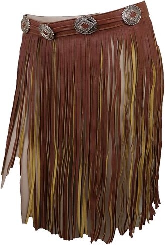 حزام خصر نسائي من الجلد الصناعي، تنورة طويلة، حزام Concho ساحر، شراشيب S M بني in Kuwait