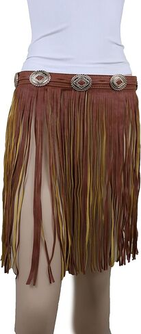 حزام خصر نسائي من الجلد الصناعي، تنورة طويلة، حزام Concho ساحر، شراشيب S M بني in Kuwait