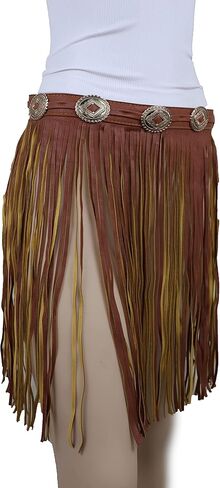 حزام خصر نسائي من الجلد الصناعي، تنورة طويلة، حزام Concho ساحر، شراشيب S M بني in Kuwait