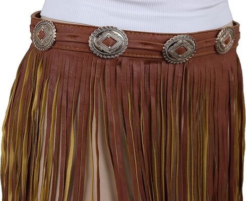 حزام خصر نسائي من الجلد الصناعي، تنورة طويلة، حزام Concho ساحر، شراشيب S M بني in Kuwait