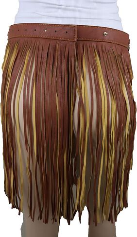 حزام خصر نسائي من الجلد الصناعي، تنورة طويلة، حزام Concho ساحر، شراشيب S M بني in Kuwait