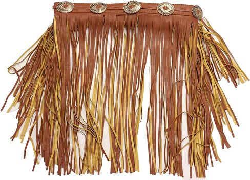 حزام خصر نسائي من الجلد الصناعي، تنورة طويلة، حزام Concho ساحر، شراشيب S M بني in Kuwait