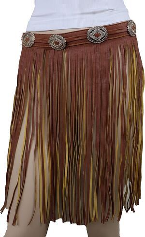 حزام خصر نسائي من الجلد الصناعي، تنورة طويلة، حزام Concho ساحر، شراشيب S M بني in Kuwait