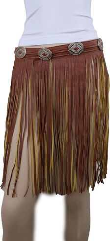 حزام خصر نسائي من الجلد الصناعي، تنورة طويلة، حزام Concho ساحر، شراشيب S M بني in Kuwait