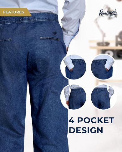 Pembrook Mens Elastic Waist Pants for Seniors - Elderly Elastic Waist Pants Men | Relax Fit Elastic Waist Jeans for Men in Saudi Arabia