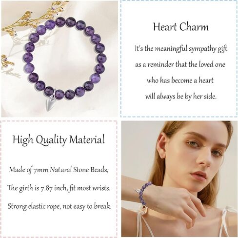 Sympathy Gift for Loss of Loved Ones, Grief Gifts for Women, Natural Stone Healing Amethyst Remembrance Bracelet, Memorial Bereavement Jewelry Gifts for Women Girl in Saudi Arabia