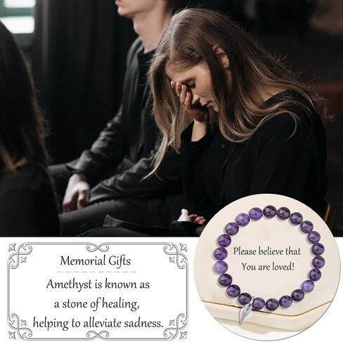 Sympathy Gift for Loss of Loved Ones, Grief Gifts for Women, Natural Stone Healing Amethyst Remembrance Bracelet, Memorial Bereavement Jewelry Gifts for Women Girl in Saudi Arabia