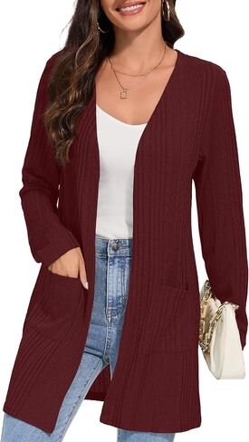 Women's Fall Casual Open Front Long Cardigan Loose Lightweight Cardigans with Pockets in Saudi Arabia