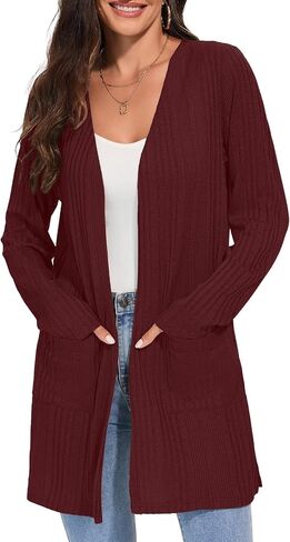 Women's Fall Casual Open Front Long Cardigan Loose Lightweight Cardigans with Pockets in Saudi Arabia