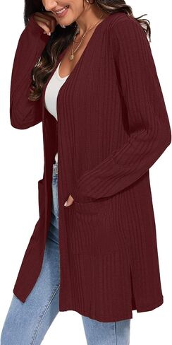Women's Fall Casual Open Front Long Cardigan Loose Lightweight Cardigans with Pockets in Saudi Arabia