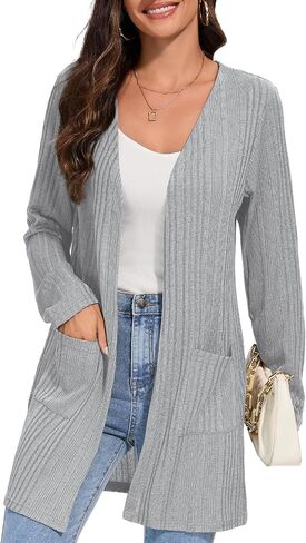 Women's Fall Casual Open Front Long Cardigan Loose Lightweight Cardigans with Pockets in Saudi Arabia