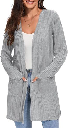 Women's Fall Casual Open Front Long Cardigan Loose Lightweight Cardigans with Pockets in Saudi Arabia