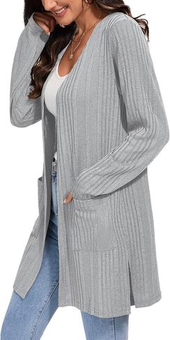 Women's Fall Casual Open Front Long Cardigan Loose Lightweight Cardigans with Pockets in Saudi Arabia