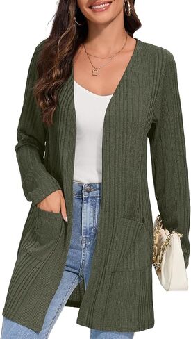 Women's Fall Casual Open Front Long Cardigan Loose Lightweight Cardigans with Pockets in Saudi Arabia