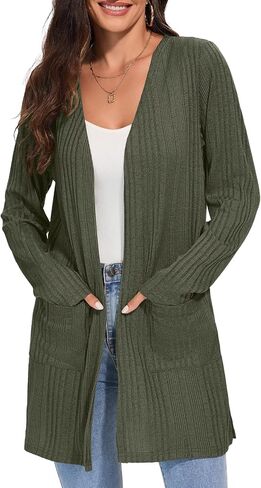 Women's Fall Casual Open Front Long Cardigan Loose Lightweight Cardigans with Pockets in Saudi Arabia