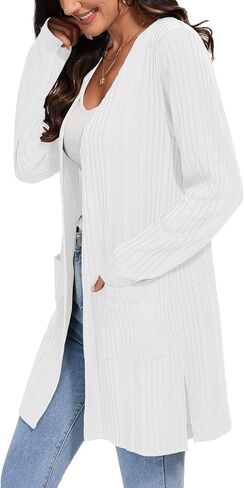 Women's Fall Casual Open Front Long Cardigan Loose Lightweight Cardigans with Pockets in Saudi Arabia