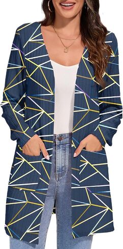 Women's Fall Casual Open Front Long Cardigan Loose Lightweight Cardigans with Pockets in Saudi Arabia