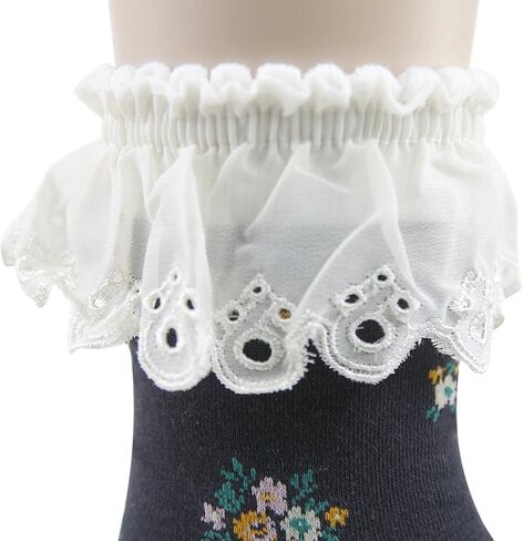 JSPA Womens Lace Ankle Socks Ladies Cotton Vintage Ruffle Frilly Cute Casual Novelty Anklet Socks 4/5/6 Pairs in Kuwait