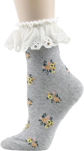 JSPA Womens Lace Ankle Socks Ladies Cotton Vintage Ruffle Frilly Cute Casual Novelty Anklet Socks 4/5/6 Pairs in Kuwait