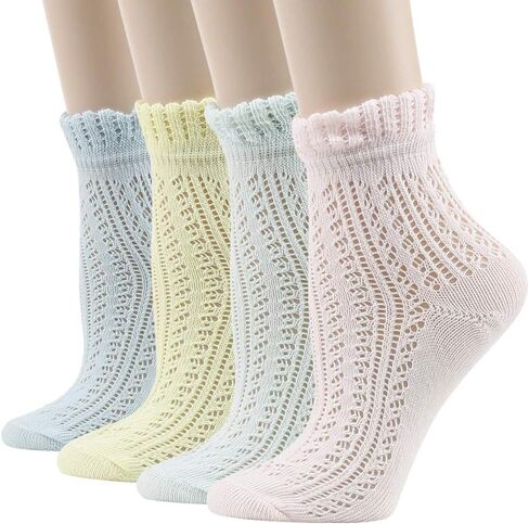 JSPA Womens Lace Ankle Socks Ladies Cotton Vintage Ruffle Frilly Cute Casual Novelty Anklet Socks 4/5/6 Pairs in Kuwait