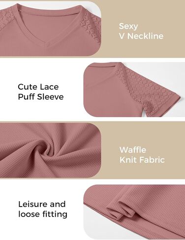 Women's Summer Lace Short Sleeve V Neck Tops Shirt Loose Casual Waffle Tee Blouse in Kuwait