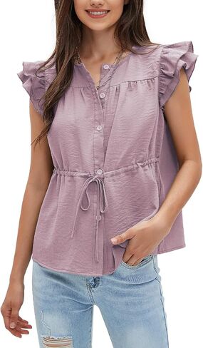 بلوزات نسائية بأزرار للأسفل من EXLURA بأكمام قصيرة وفتحة رقبة دائرية 2025 قطع علوية صيفية برباط بيبلوم قمصان عمل أنيقة in Kuwait