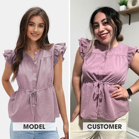 بلوزات نسائية بأزرار للأسفل من EXLURA بأكمام قصيرة وفتحة رقبة دائرية 2025 قطع علوية صيفية برباط بيبلوم قمصان عمل أنيقة in Kuwait