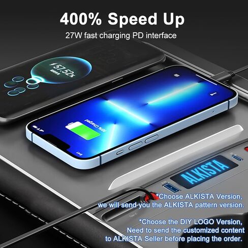 for Tesla USB Hub for Tesla Model 3 Model Y 2021 2022 2023 Accessories, Fast Charge with Cable Adapter Retractable Docking Station of Center Console for Tesla Interior Accessories (Logo) in Saudi Arabia