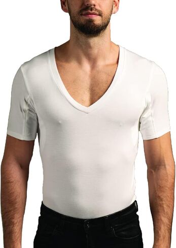 Men’s Undershirts - Sweatproof Shirts Men with Underarm Sweat Pads - White in Kuwait