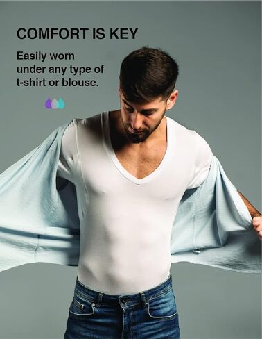 Men’s Undershirts - Sweatproof Shirts Men with Underarm Sweat Pads - White in Kuwait