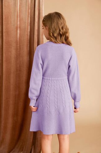 GRACE KARIN Girls Sweater Dress Fall Winter Long Sleeve Kids Fashion Drawstring Waist Cable Knit Dresses Size 5-12 in Saudi Arabia