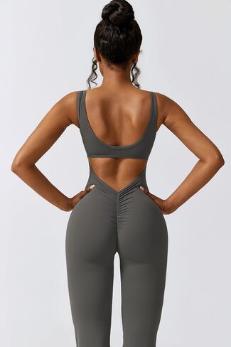 Yknktstc Womens Sleeveless Flare Jumpsuits Sexy Backless Tank Tops Bodycon Scrunch Butt Yoga Rompers V Back Catsuit in Saudi Arabia
