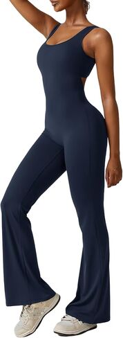 Yknktstc Womens Sleeveless Flare Jumpsuits Sexy Backless Tank Tops Bodycon Scrunch Butt Yoga Rompers V Back Catsuit in Saudi Arabia