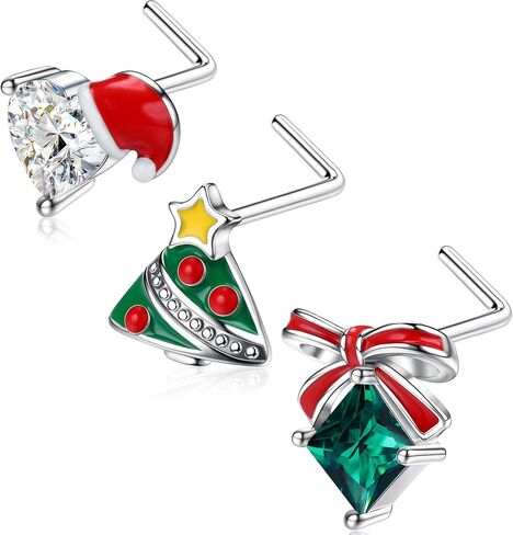UBGICIG 3Pcs Christmas Nose Rings Stud - 20G L Shaped Nose Stud 316L Surgical Stainless Steel Piercing Jewelry in Saudi Arabia