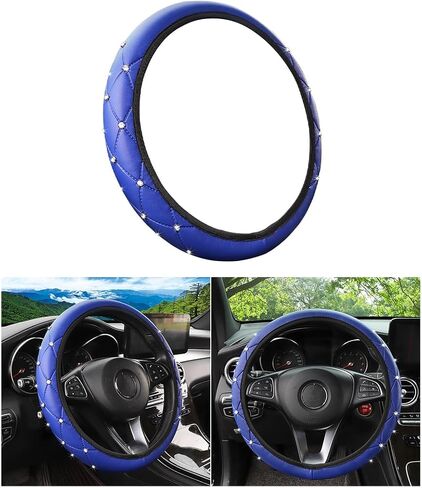 Bling Elastic Stretch Car Steering Wheel Cover, 14.5-15 Inch Crystal Rhinestone Vehicle Steer Wheel Protector, Anti-Slip Diamond Auto Interior Accessories, Universal for Most Cars (Black) in Saudi Arabia