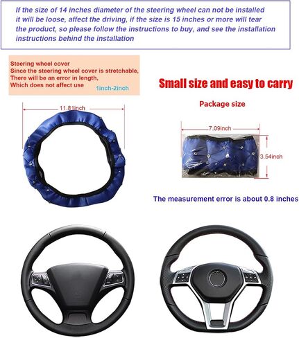 Bling Elastic Stretch Car Steering Wheel Cover, 14.5-15 Inch Crystal Rhinestone Vehicle Steer Wheel Protector, Anti-Slip Diamond Auto Interior Accessories, Universal for Most Cars (Black) in Saudi Arabia