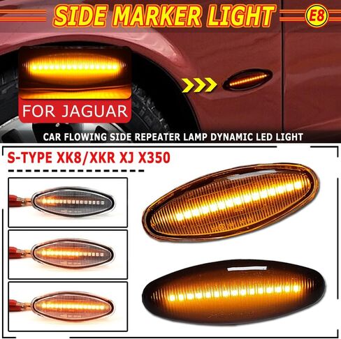 ضوء علامة جانبية LED وامض متسلسل لسيارة جاكوار S-Type 1999-2007 XK8 XKR 1996-2005 XJ X350 2003-2006 مصباح مكرر المؤشر (مدخن ديناميكي) in Kuwait