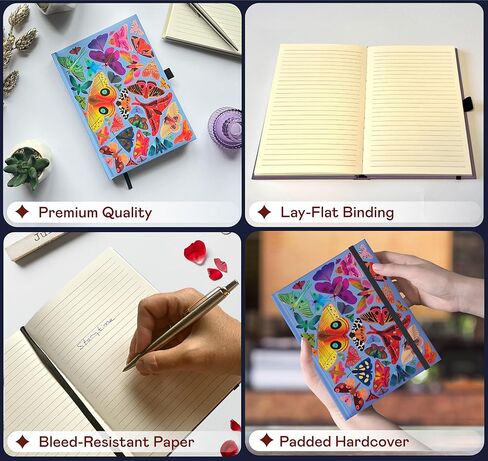دفتر يوميات Elena Essex مبطن بالكريم مقاس A5 للنساء والرجال / 160 صفحة/ مسطرة جامعية / ورق سميك 160 جرامًا للمتر المربع / مجلات غلاف فني للنساء / مجلات للكتابة / دفتر ملاحظات للعمل وتدوين الملاحظات - الزهور in Kuwait